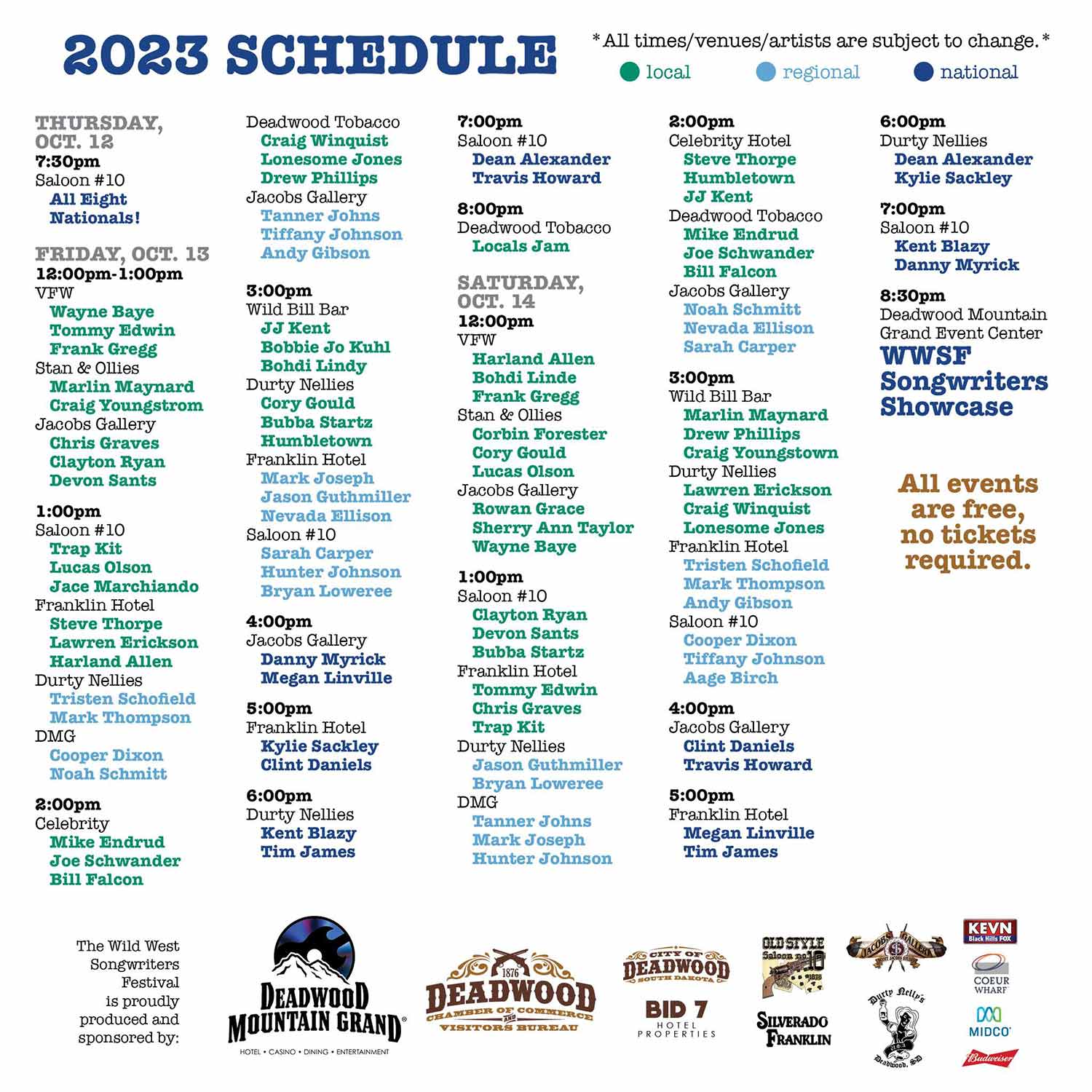 wild west songwriters festival schedule 2023