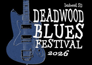 Deadwood Blues Fest logo with a blue electric guitar and white text in an informal font.