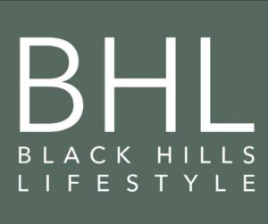 Black Hills Lifestyle logo. Green background, square shaped with white lettering.