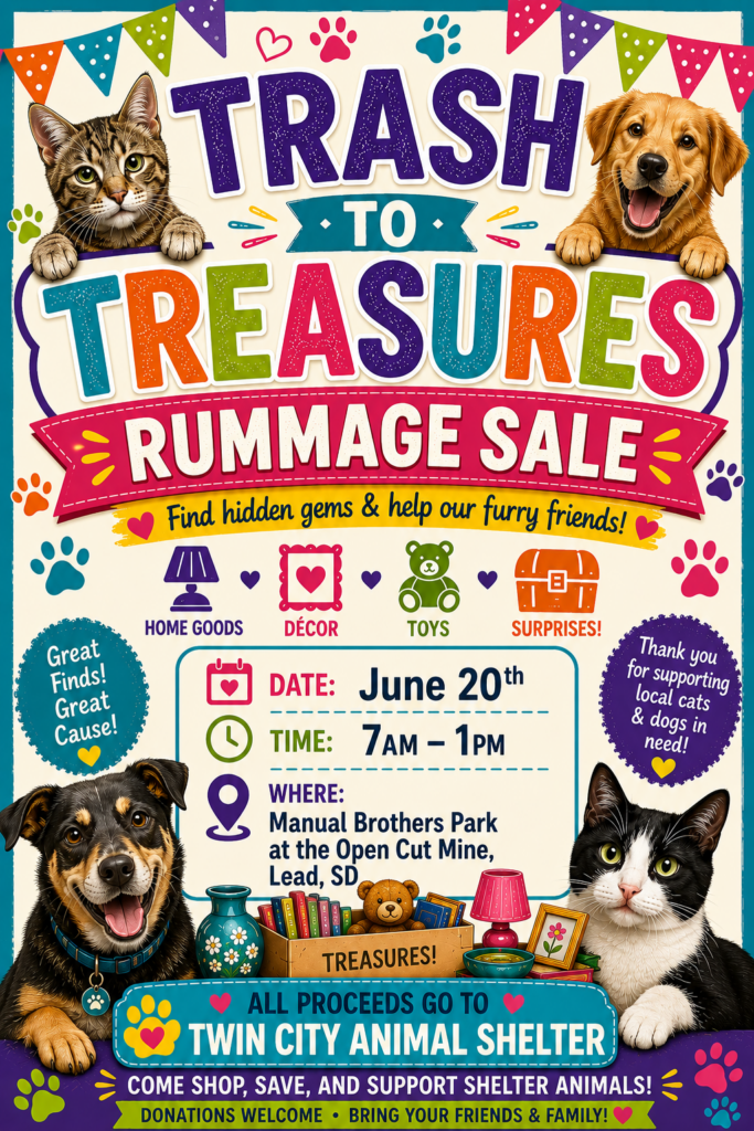 rummage sale poster for the twin city animal shelter